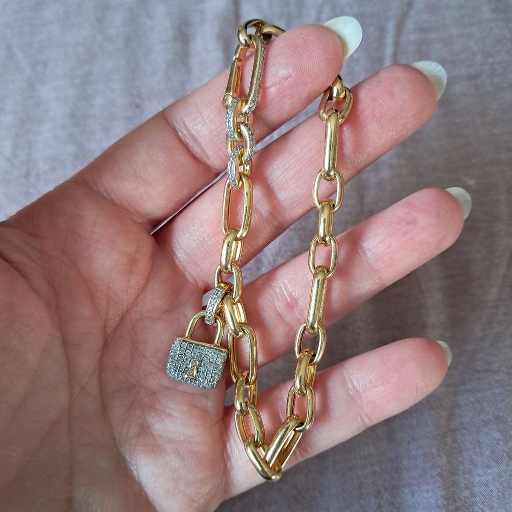 Kohl's 18k Gold Over Silver Lab Created White Sapphire Lock Charm Bracelet